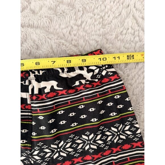 One Size Juniors Christmas Reindeer Fair Isle Leggings Black Red Snowflake - Picture 3 of 5